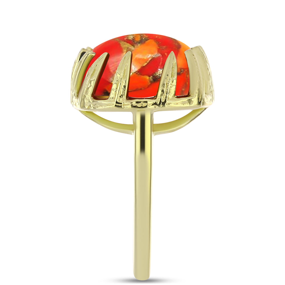 Anel de Prata com Banho de Ouro com Turquesa de Mohave Contraste: Cabeca de Veado (800)