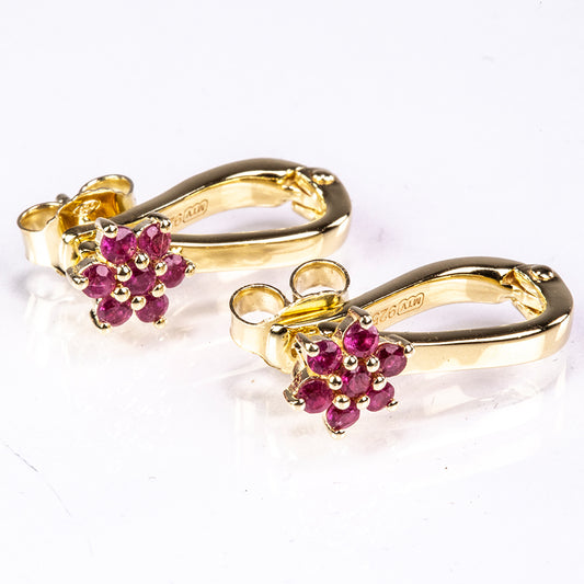 Brincos de Prata com Banho de Ouro com Rubi de Madagáscar