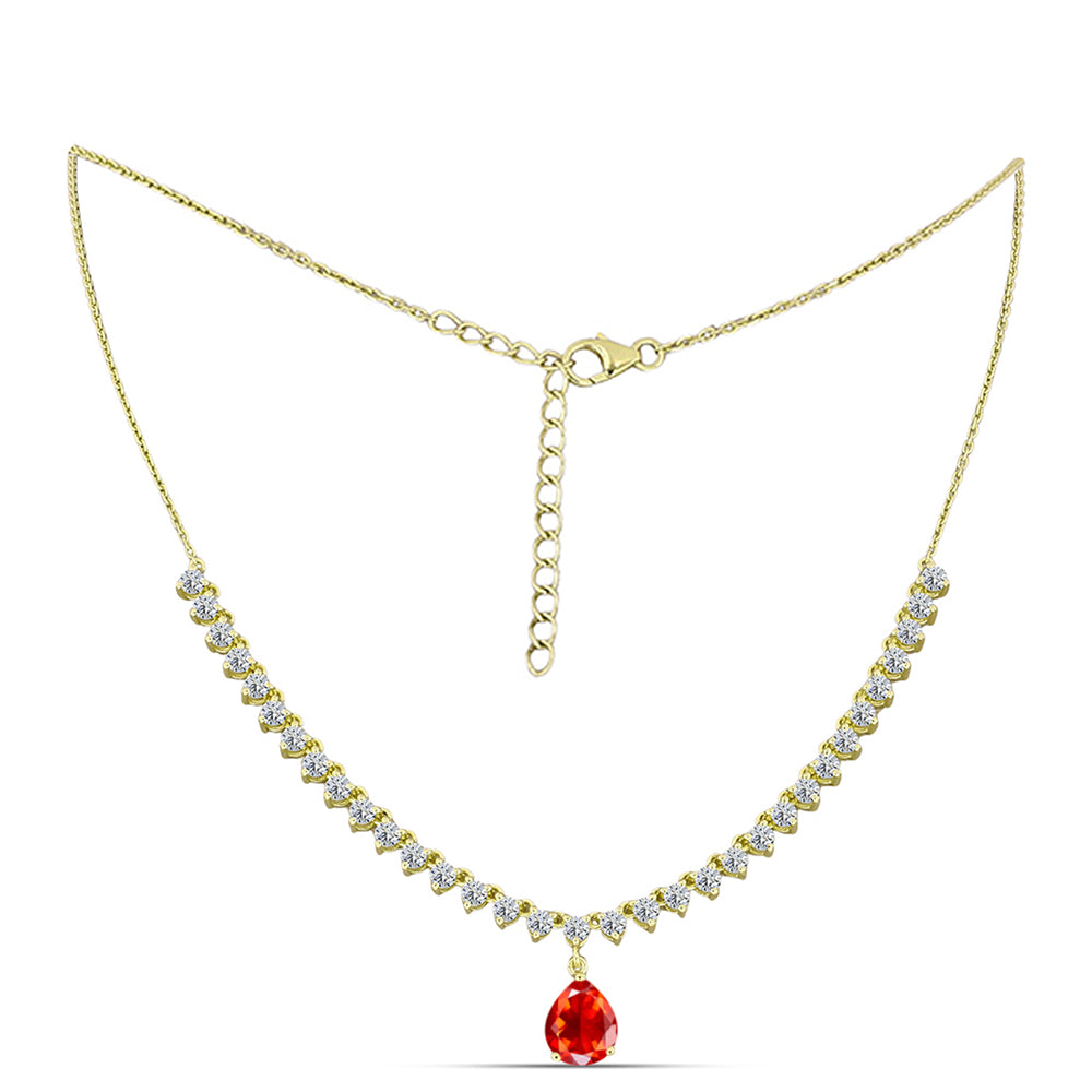 Colar de Prata com Banho de Ouro com Opala Fogo de Lega Dembi e Topázio Branco Contraste: Cabeca de Veado (800)