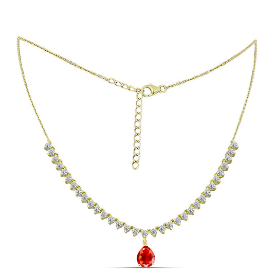 Colar de Prata com Banho de Ouro com Opala Fogo de Lega Dembi e Topázio Branco Contraste: Cabeca de Veado (800)