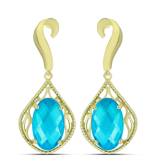 Brincos de Prata com Banho de Ouro com Jade Azul