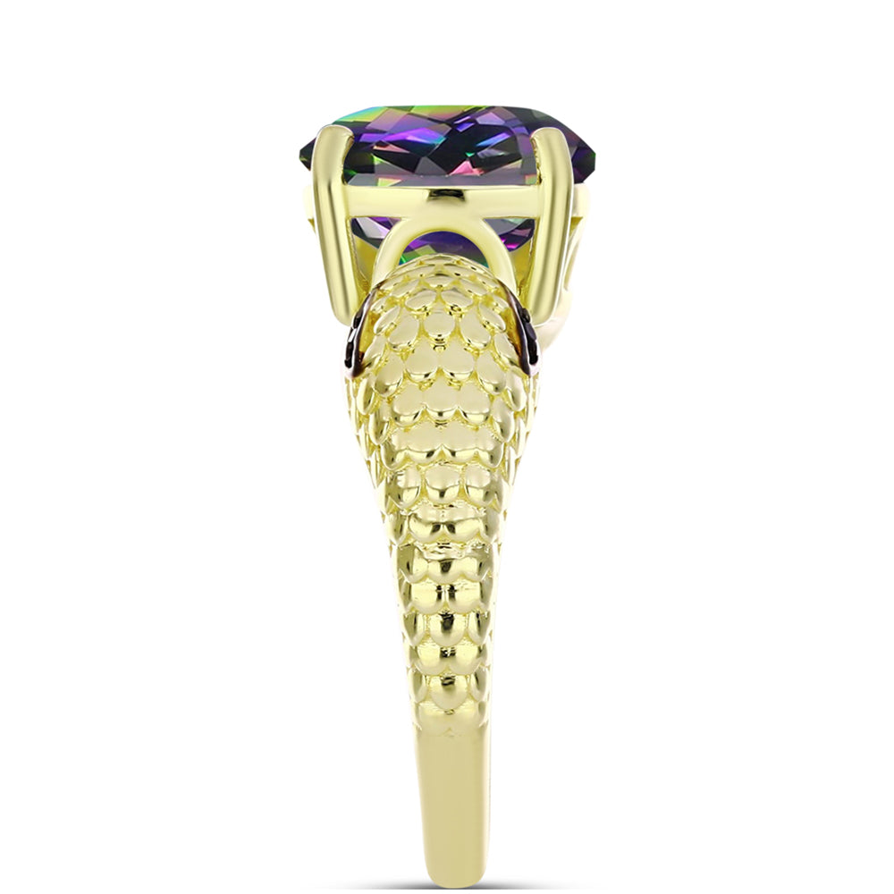 Anel de Prata com Banho de Ouro com Quartzo Hematita Verde Místico e Espinela Preta Contraste: Cabeca de Veado (800)