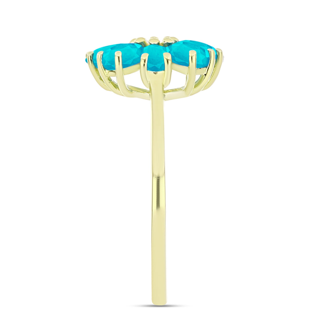 Anel de Prata com Banho de Ouro com Jade Azul e Topázio Branco