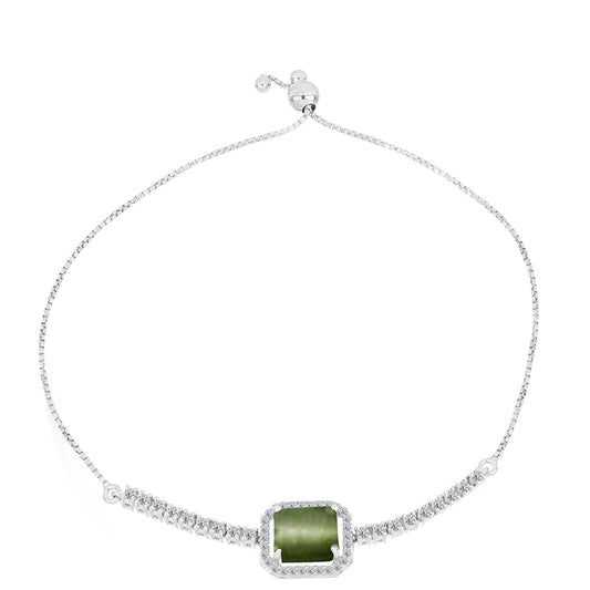 Pulseira de Prata com Olho de Gato Verde de Antananarivo e Topázio Branco Contraste: Cabeca de Veado (800)