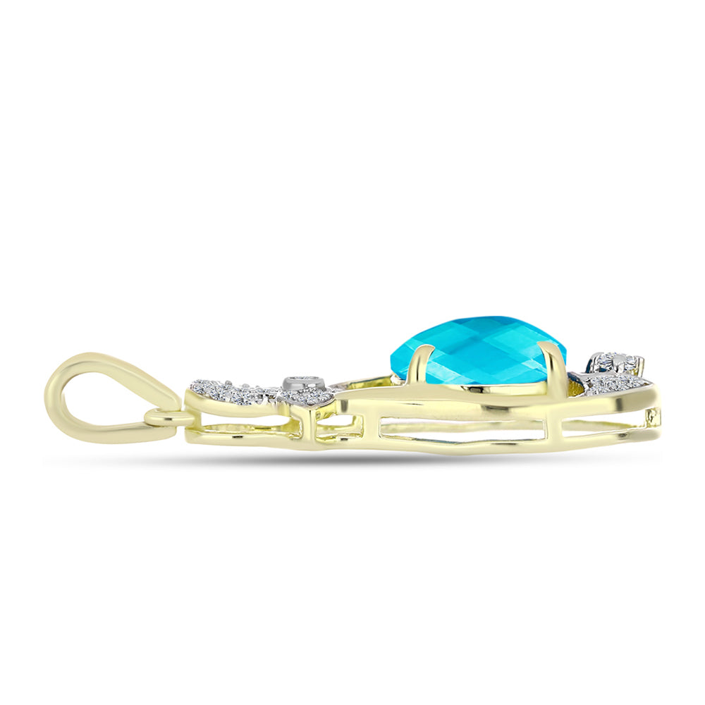 Pendente de Prata com Banho de Ouro com Jade Azul e Topázio Branco