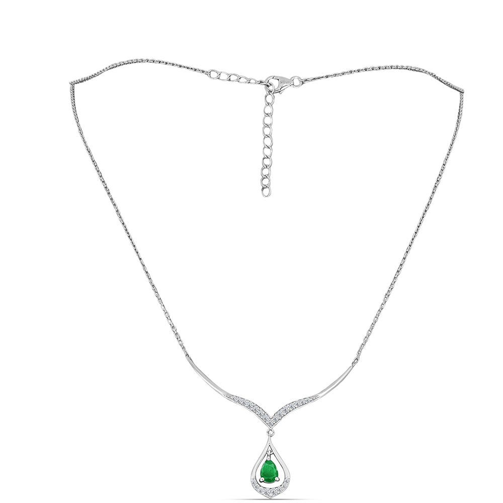 Colar de Prata com Esmeralda da Zambézia e Topázio Branco Contraste: Cabeca de Veado (800)