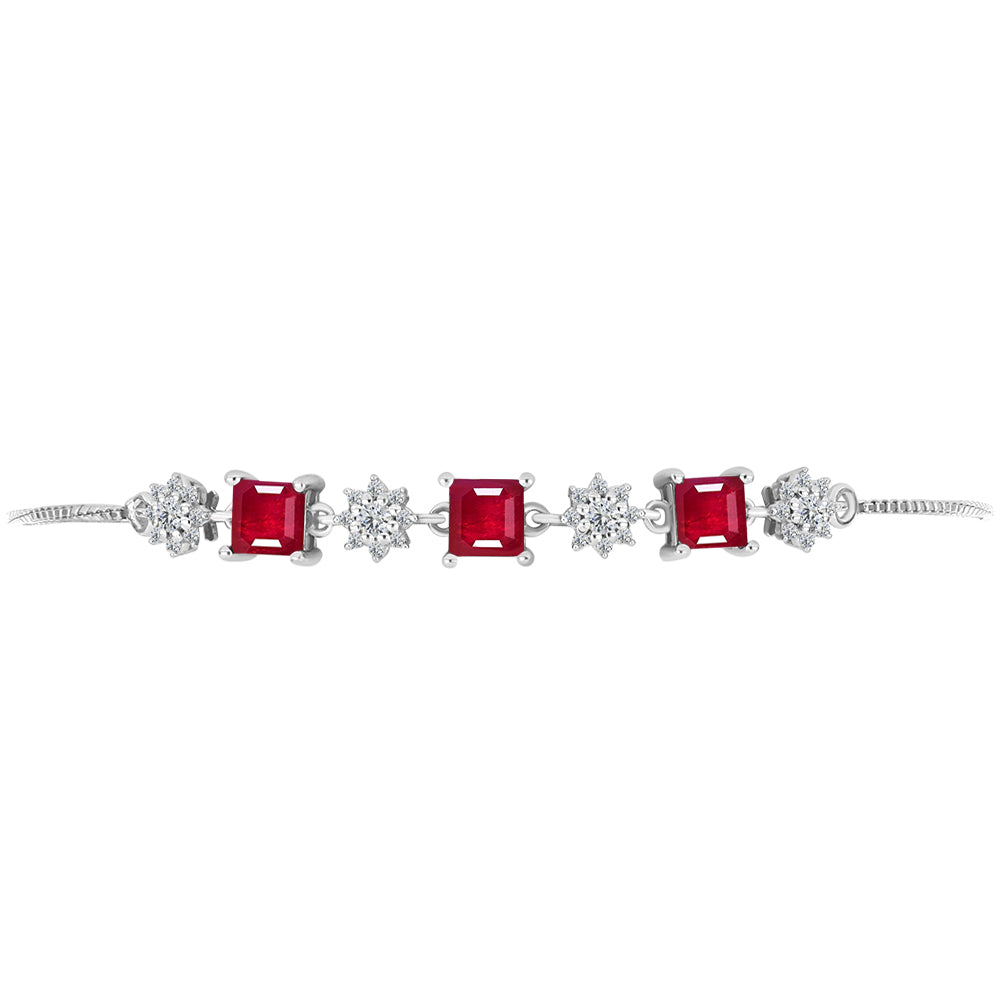 Pulseira de Prata com Rubi de Madagáscar e Topázio Branco Contraste: Cabeca de Veado (800)