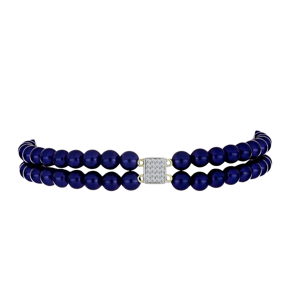 Pulseira de Prata com Banho de Ouro com Pérola Preta de Água Doce e Topázio Branco