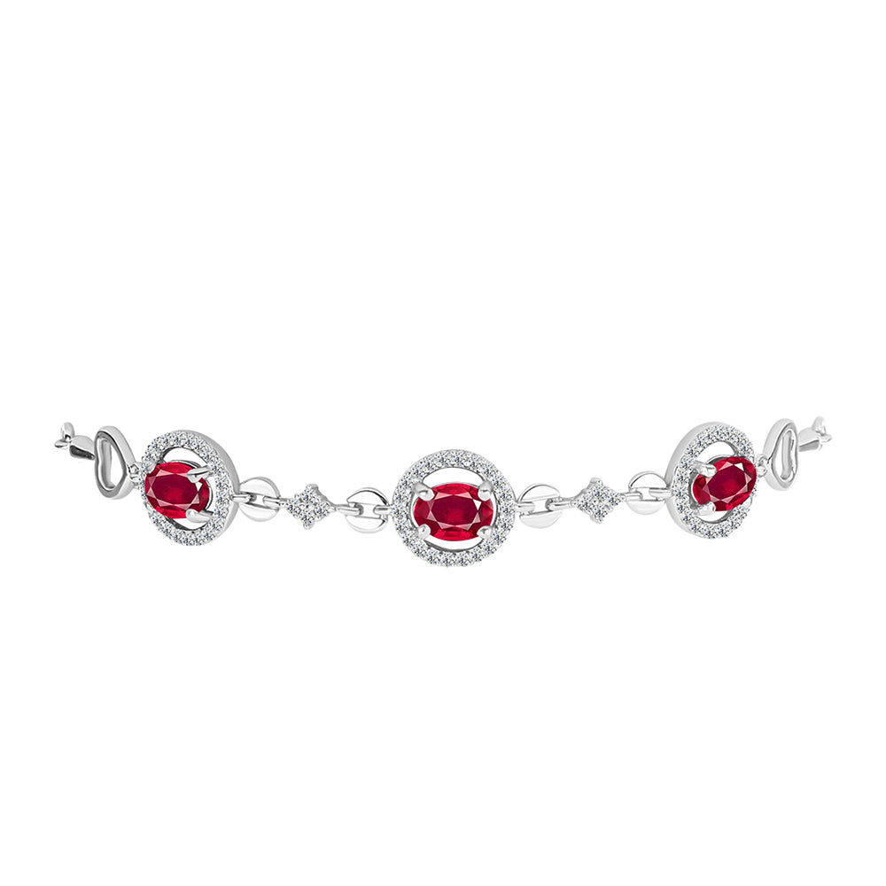 Pulseira de Prata com Rubi de Madagáscar e Topázio Branco Contraste: Cabeca de Veado (800)