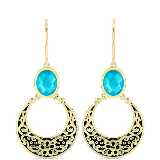 Brincos de Prata com Banho de Ouro com Jade Azul Contraste: Cabeca de Veado (800)