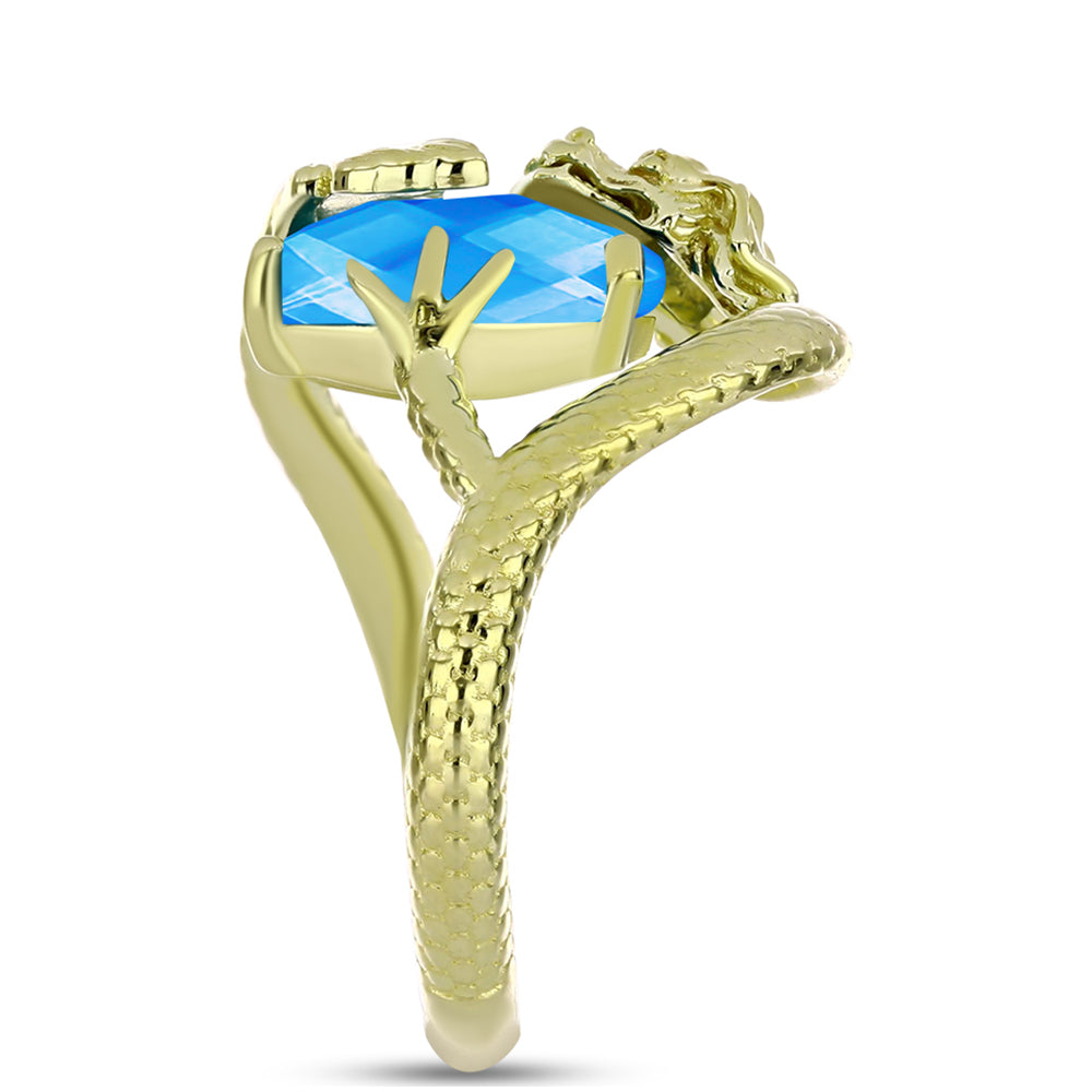 Anel de Prata com Banho de Ouro com Jade Azul Contraste: Cabeca de Veado (800)