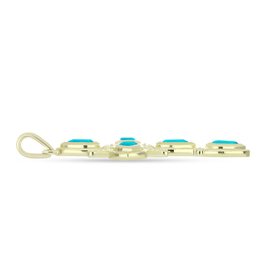 Cruz Pendente de Prata com Banho de Ouro com Jade Azul Contraste: Cabeca de Veado (800)
