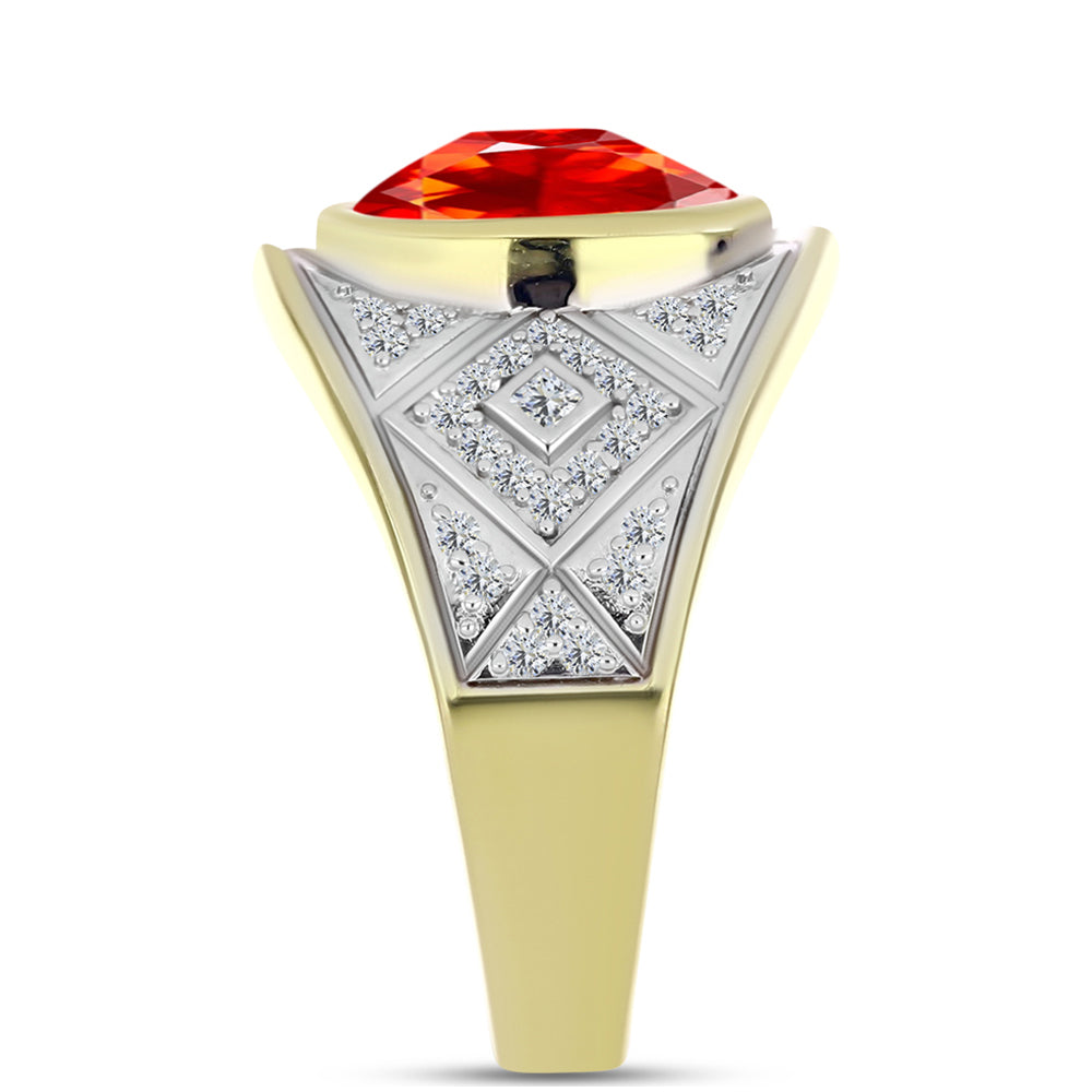 Anel de Prata com Banho de Ouro com Opala Fogo de Lega Dembi e Zircão Branco Contraste: Cabeca de Veado (800)