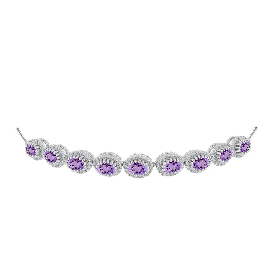 Pulseira de Prata com Ametista Rosa de França e Topázio Branco Contraste: Cabeca de Veado (800)