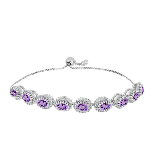 Pulseira de Prata com Ametista Rosa de França e Topázio Branco Contraste: Cabeca de Veado (800)