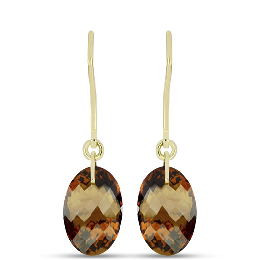 Brincos de Prata com Banho de Ouro com Quartzo Cognac