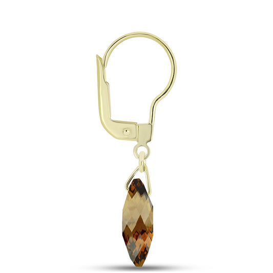 Brincos de Prata com Banho de Ouro com Quartzo Cognac