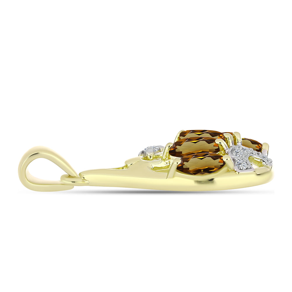 Pendente de Prata com Banho de Ouro com Quartzo Cognac e Topázio Branco
