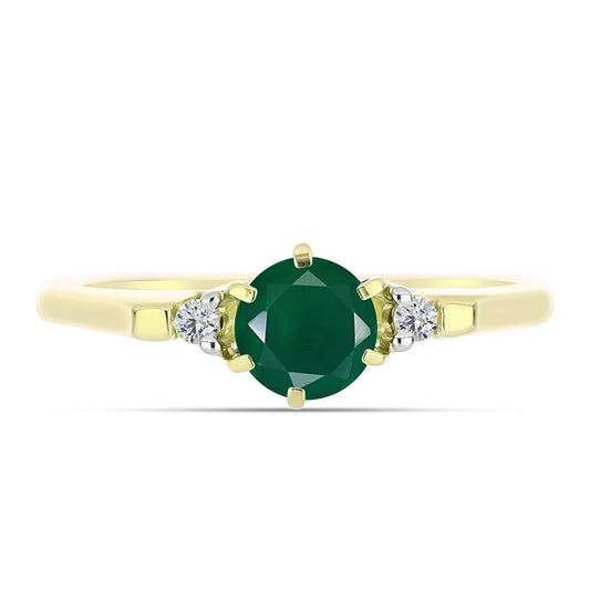Anel de Prata com Banho de Ouro com Ágata Verde e Topázio Branco