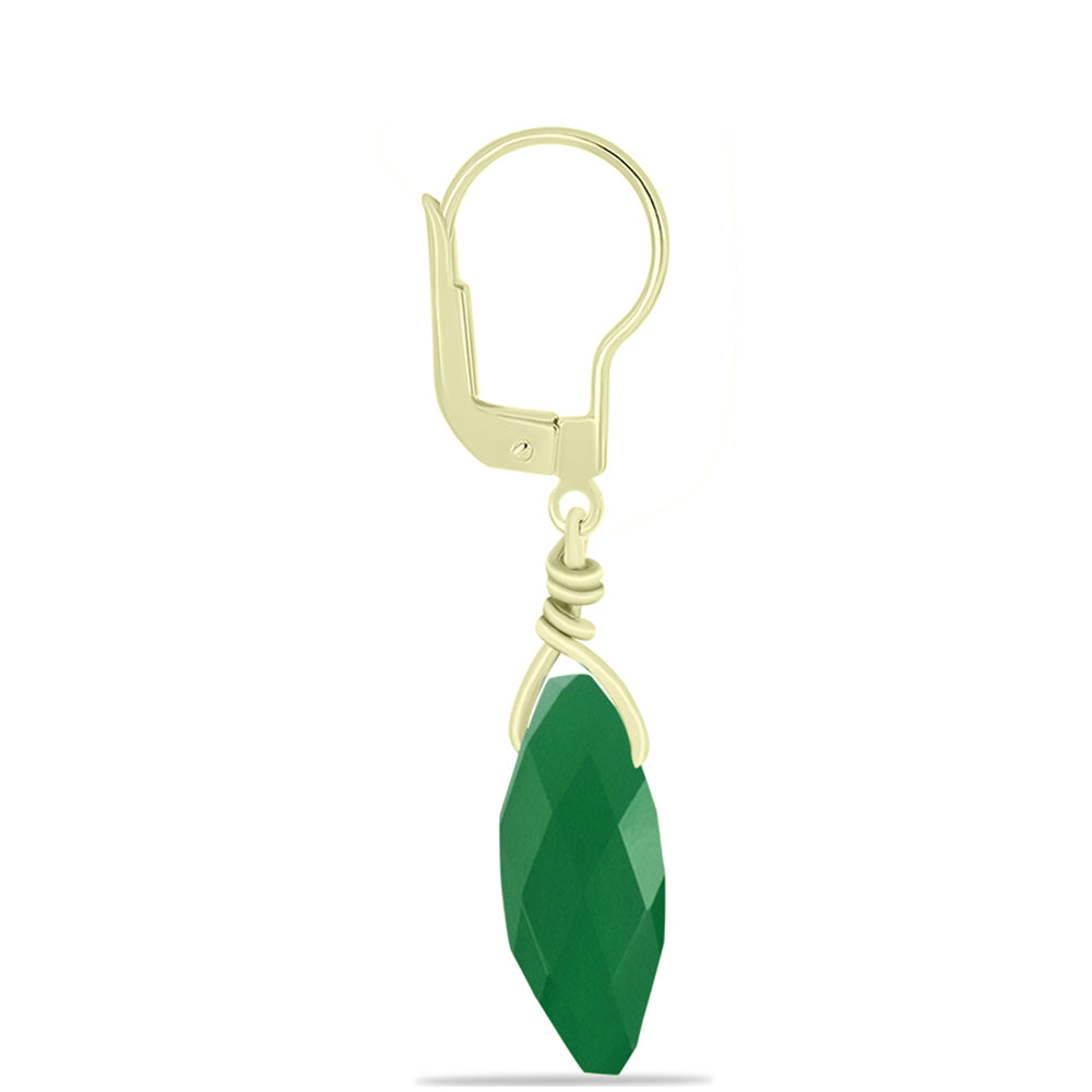 Brincos de Prata com Banho de Ouro com Ágata Verde