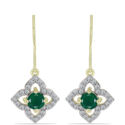 Brincos de Prata com Banho de Ouro com Ágata Verde e Topázio Branco