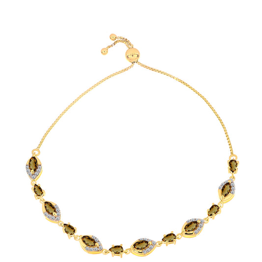 Pulseira de Prata com Banho de Ouro com Quartzo Cognac e Topázio Branco Contraste: Cabeca de Veado (800)