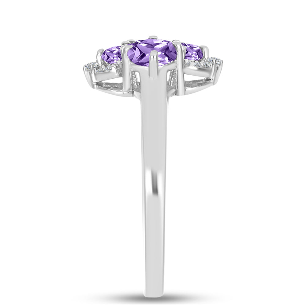 Anel de Prata com Ametista Rosa de França e Topázio Branco Contraste: Cabeca de Veado (800)