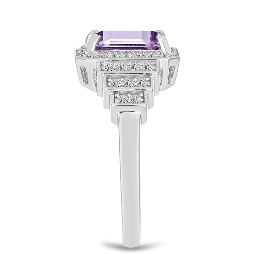 Anel de Prata com Ametista Rosa de França e Topázio Branco Contraste: Cabeca de Veado (800)