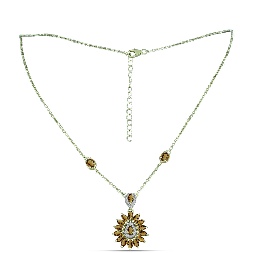 Colar de Prata com Banho de Ouro com Quartzo Cognac e Topázio Branco Contraste: Cabeca de Veado (800)