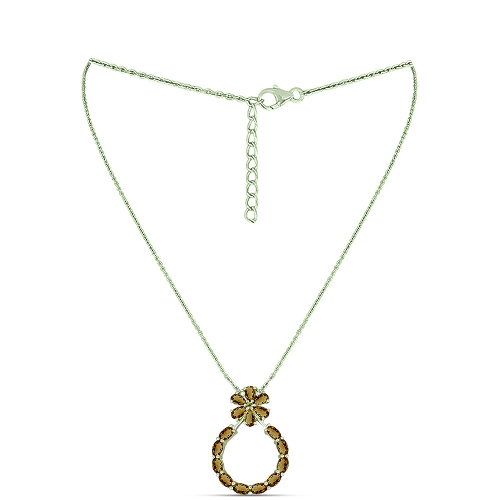 Colar de Prata com Banho de Ouro com Quartzo Cognac Contraste: Cabeca de Veado (800)