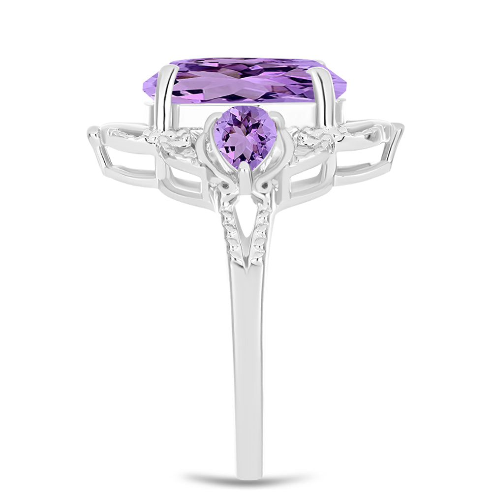 Anel de Prata com Ametista Rosa de França Contraste: Cabeca de Veado (800)
