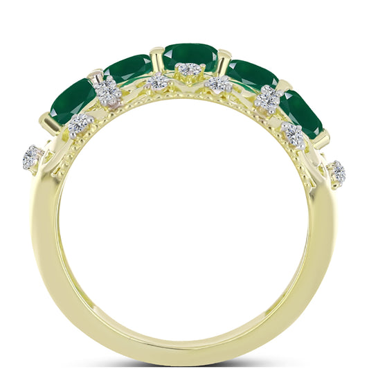 Anel de Prata com Banho de Ouro com Ágata Verde e Topázio Branco Contraste: Cabeca de Veado (800)