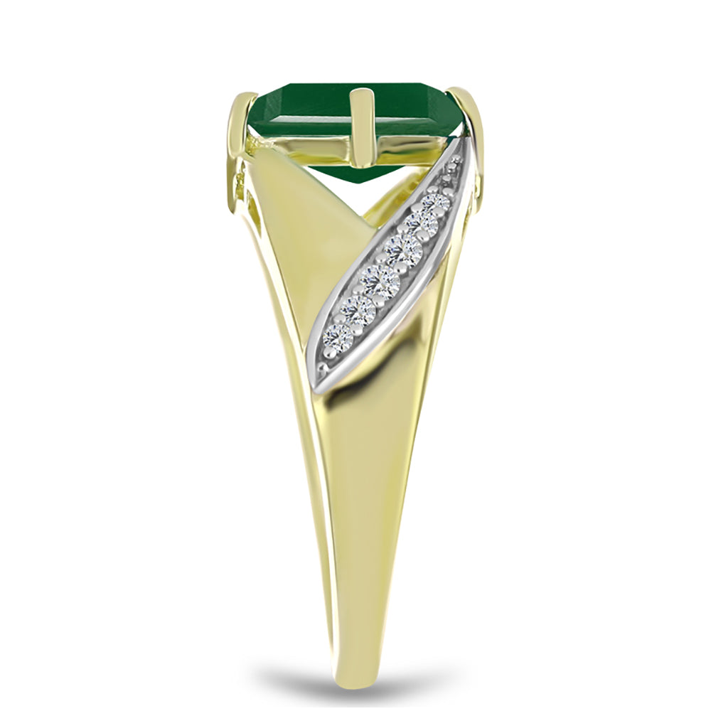 Anel de Prata com Banho de Ouro com Ágata Verde e Topázio Branco Contraste: Cabeca de Veado (800)