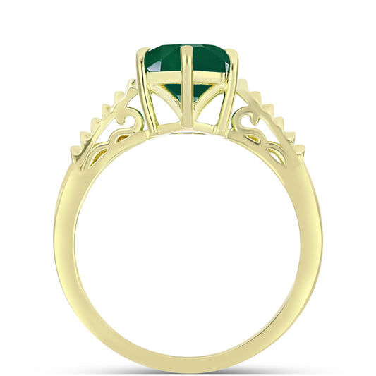 Anel de Prata com Banho de Ouro com Ágata Verde