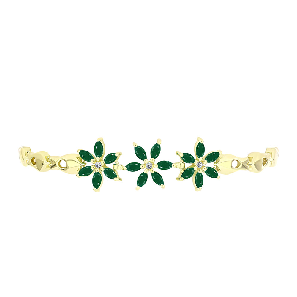 Pulseira de Prata com Banho de Ouro com Ágata Verde e Topázio Branco Contraste: Cabeca de Veado (800)
