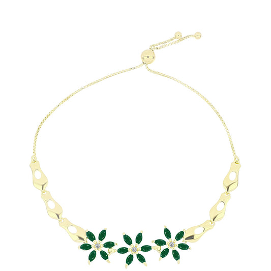 Pulseira de Prata com Banho de Ouro com Ágata Verde e Topázio Branco Contraste: Cabeca de Veado (800)