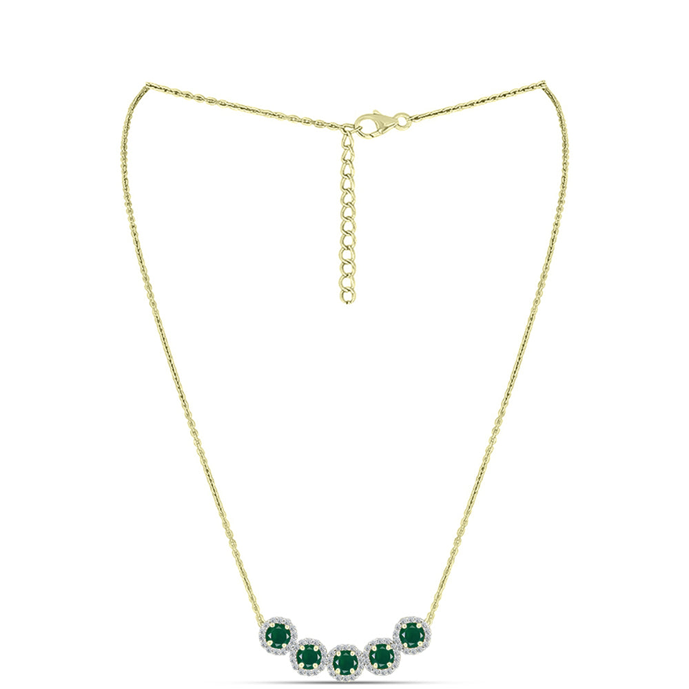 Colar de Prata com Banho de Ouro com Ágata Verde e Topázio Branco Contraste: Cabeca de Veado (800)