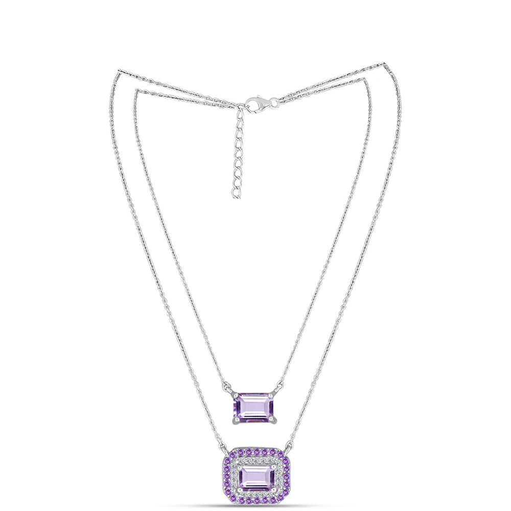 Colar de Prata com Ametista Rosa de França e Topázio Branco Contraste: Cabeca de Veado (800)
