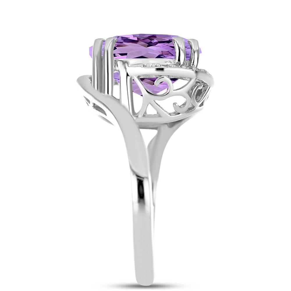 Anel de Prata com Ametista Rosa de França e Topázio Branco Contraste: Cabeca de Veado (800)