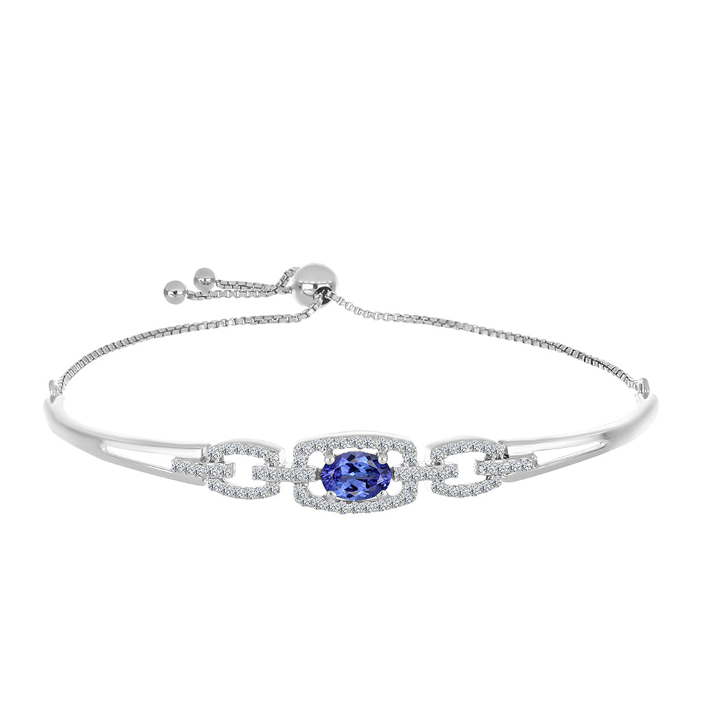 Pulseira de Prata com Tanzanite AAA e Diamante Branco Contraste: Cabeca de Veado (800)