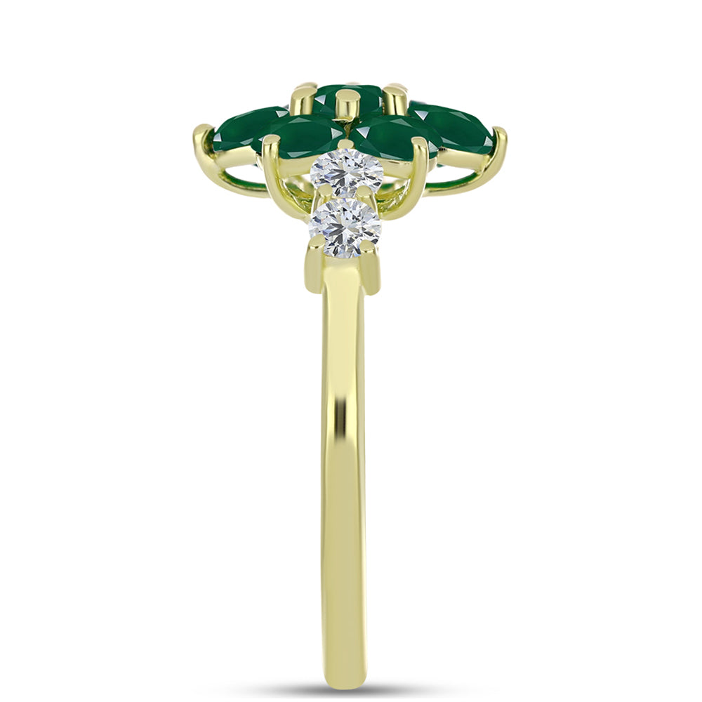 Anel de Prata com Banho de Ouro com Ágata Verde e Topázio Branco
