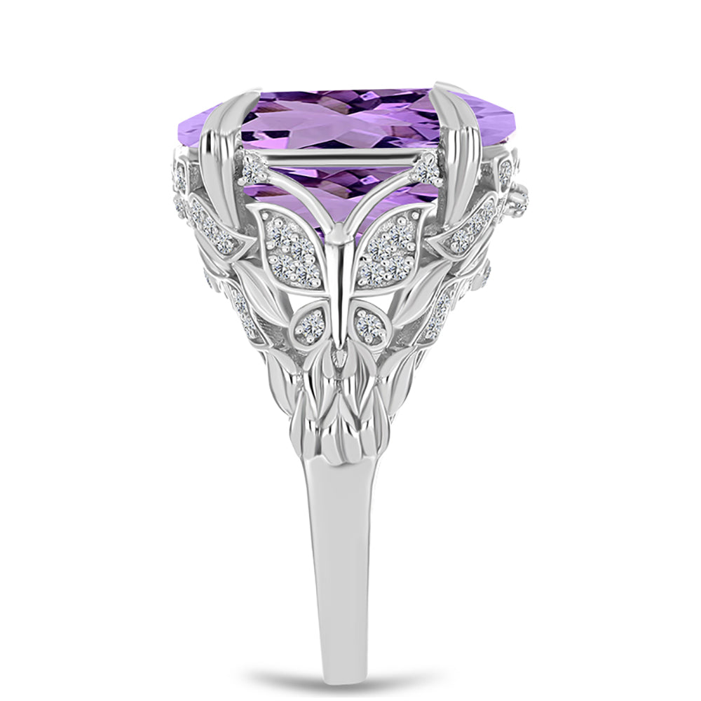Anel de Prata com Ametista Rosa de França e Topázio Branco Contraste: Cabeca de Veado (800)