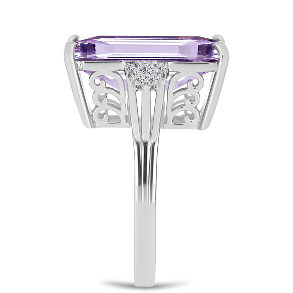Anel de Prata com Ametista Rosa de França e Topázio Branco Contraste: Cabeca de Veado (800)