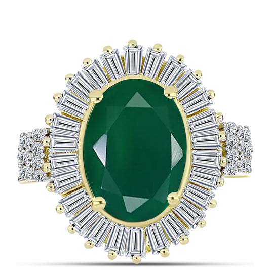 Anel de Prata com Banho de Ouro com Ágata Verde e Zircão Branco Contraste: Cabeca de Veado (800)