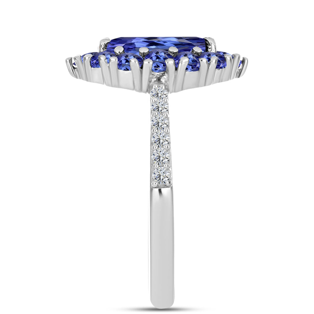 Anel de Prata com Tanzanite AAA e Diamante Branco