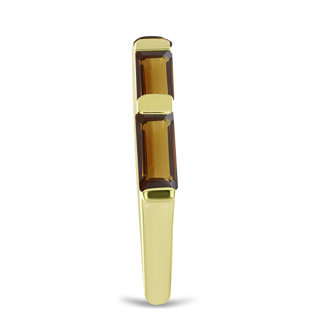 Anel de Prata com Banho de Ouro com Quartzo Cognac