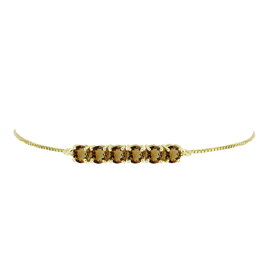 Pulseira de Prata com Banho de Ouro com Quartzo Cognac Contraste: Cabeca de Veado (800)