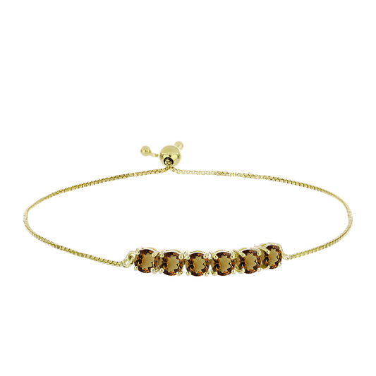 Pulseira de Prata com Banho de Ouro com Quartzo Cognac Contraste: Cabeca de Veado (800)