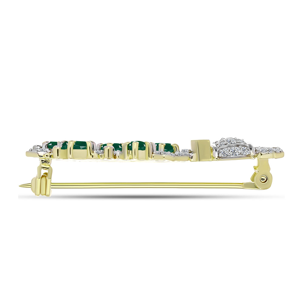 Alfinete de Prata com Banho de Ouro com Ágata Verde e Zircão Branco Contraste: Cabeca de Veado (800)