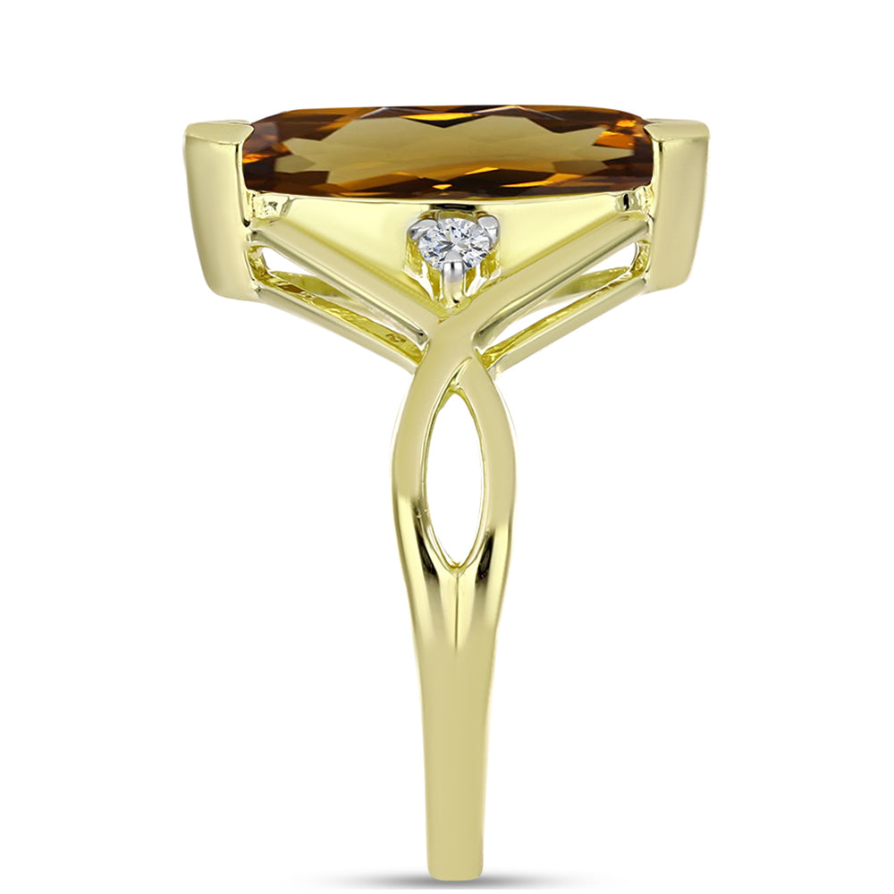 Anel de Prata com Banho de Ouro com Quartzo Cognac e Topázio Branco Contraste: Cabeca de Veado (800)